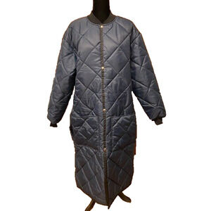 Quilted Womens Size XL Long Navy Slate Blue Puffer Coat Outerwear